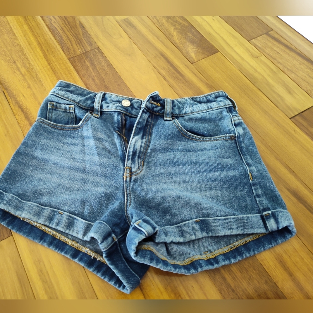 Blue Jean Shorts with High Waist and Folded Hem Pacsun Mom Jeans 25